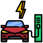 EV Charging Station with Car and Lightning Bolt.