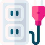 Electrical outlet with a pink EV charging plug for home charging stations.