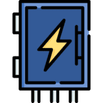 Electrical panel icon with lightning bolt symbol for electrical services.