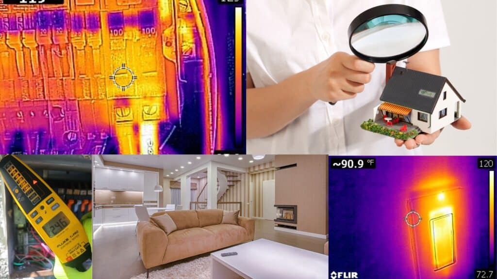 Electrical panel thermal inspection for safety and efficiency. Thermal image of an electrical panel showing heat signatures indicating potential issues.