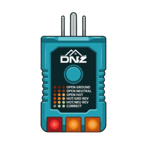 Certified Receptacle Tester Confirming Proper Outlet Wiring Status (Correct: Safe Power ✅) An electric outlet tester used by DNZ Electrical Services, a five-star rated local electrician serving Agoura Hills and the Conejo Valley, showing a safe 'Correct' wiring status