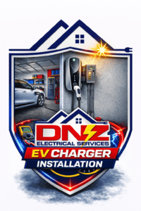 EV Charger Installation – DNZ Electrical Services EV Charger Instalation Electrician Home electric vehicle charger installation in a residential garage by DNZ Electrical Services EV charger electrician serving Agoura Hills California.
