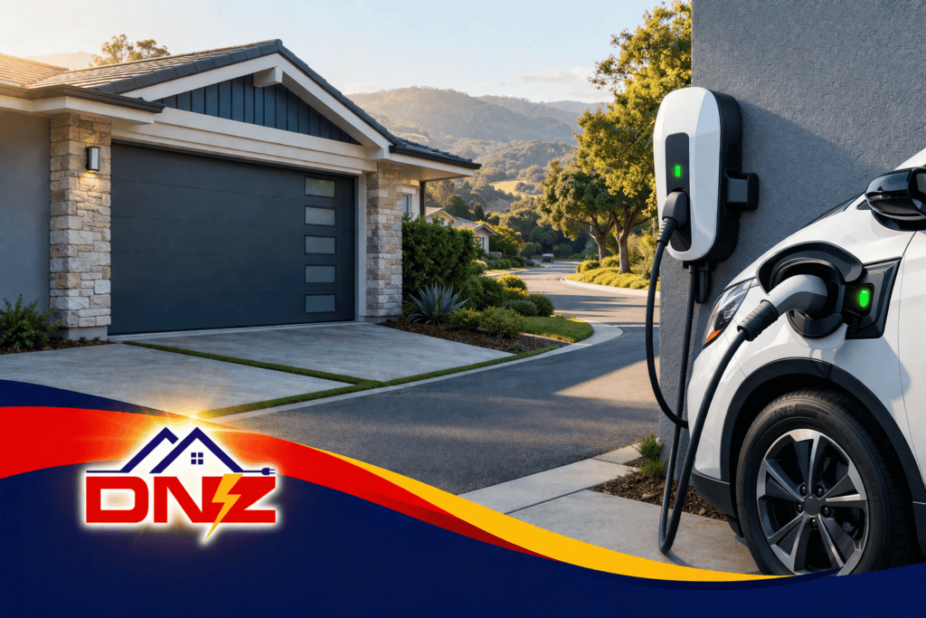Licensed DNZ Electrical Services electrician installing a home EV charger in Thousand Oaks California
