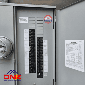 New Siemens electrical panel installed by DNZ Electrical Services licensed electrician during a panel upgrade in Malibu California.